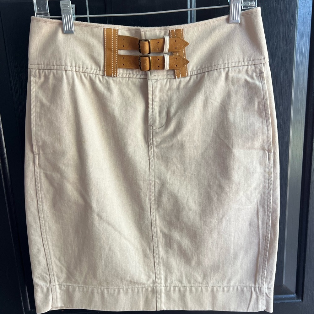 Ralph Lauren Tan Mini Skirt with Golden Brown Buckles